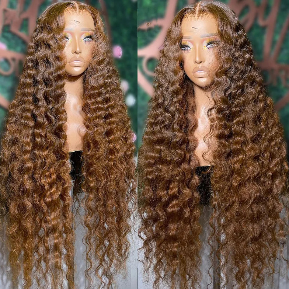 Brown Lace Front Human Hair Wig- Deep Wave 13x6 Hd Lace