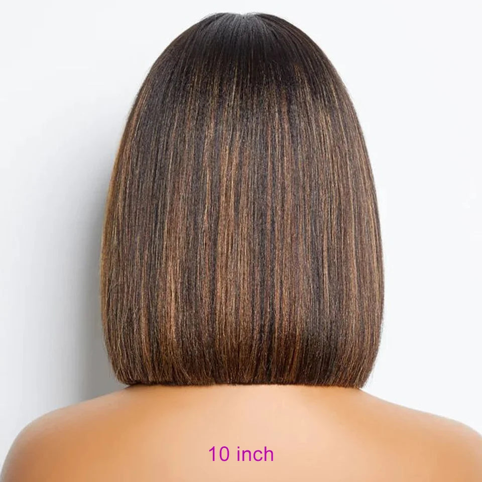 Glueless Human Hair Wig Ready To Wear Brazilian Bob  With Bangs