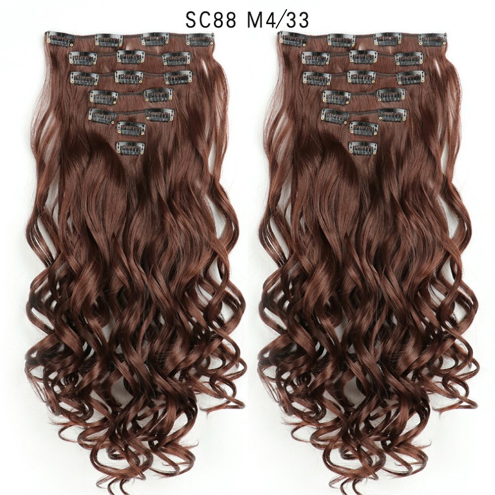 16 Clips In Hair Extensions Natural Wave 7 Pcs/Set 22 Inch Synthetic