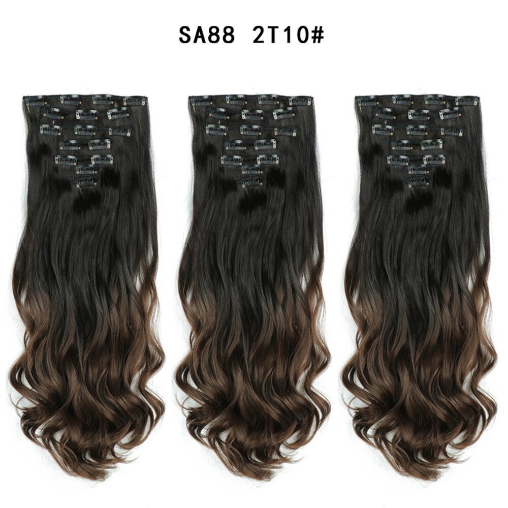 16 Clips In Hair Extensions Natural Wave 7 Pcs/Set 22 Inch Synthetic