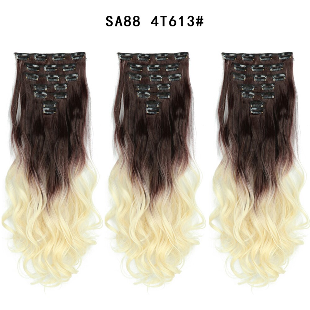 16 Clips In Hair Extensions Natural Wave 7 Pcs/Set 22 Inch Synthetic