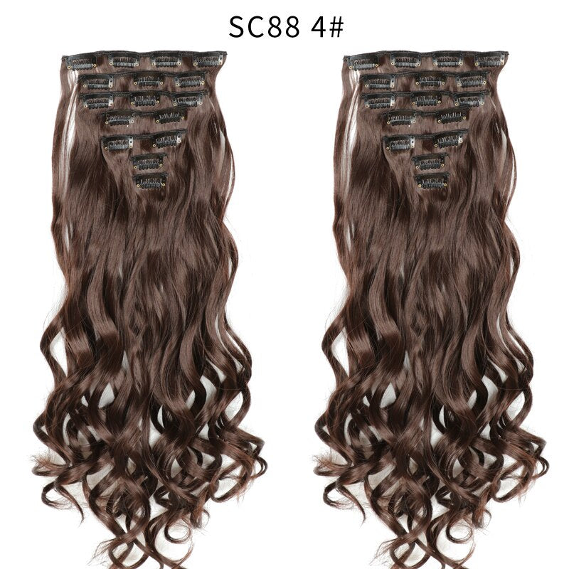 16 Clips In Hair Extensions Natural Wave 7 Pcs/Set 22 Inch Synthetic