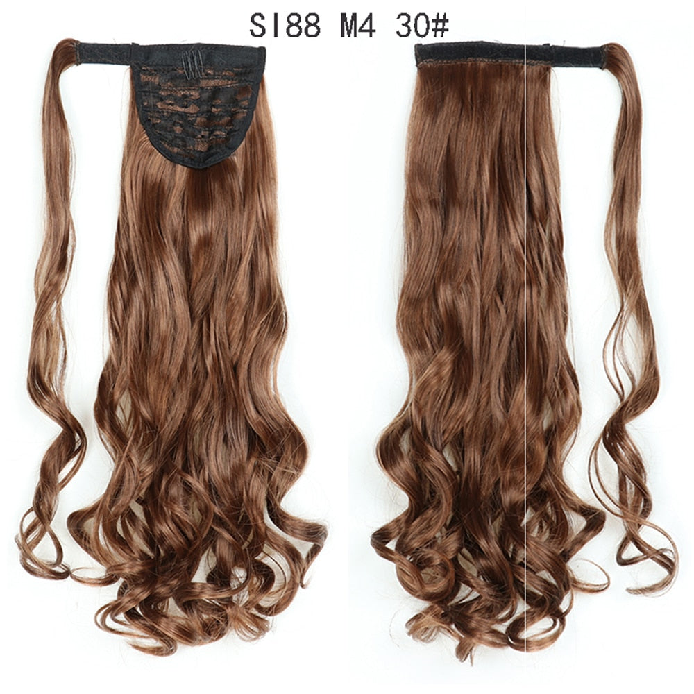 Wrap Around Ponytail Hair Extensions 20Inch Long Curly Wave Synthetic Ponytail Natural H