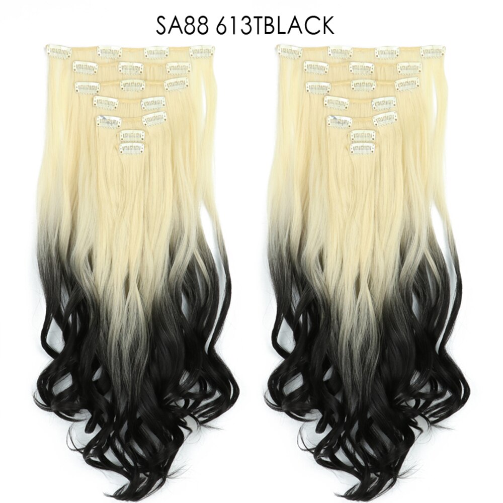 16 Clips In Hair Extensions Natural Wave 7 Pcs/Set 22 Inch Synthetic