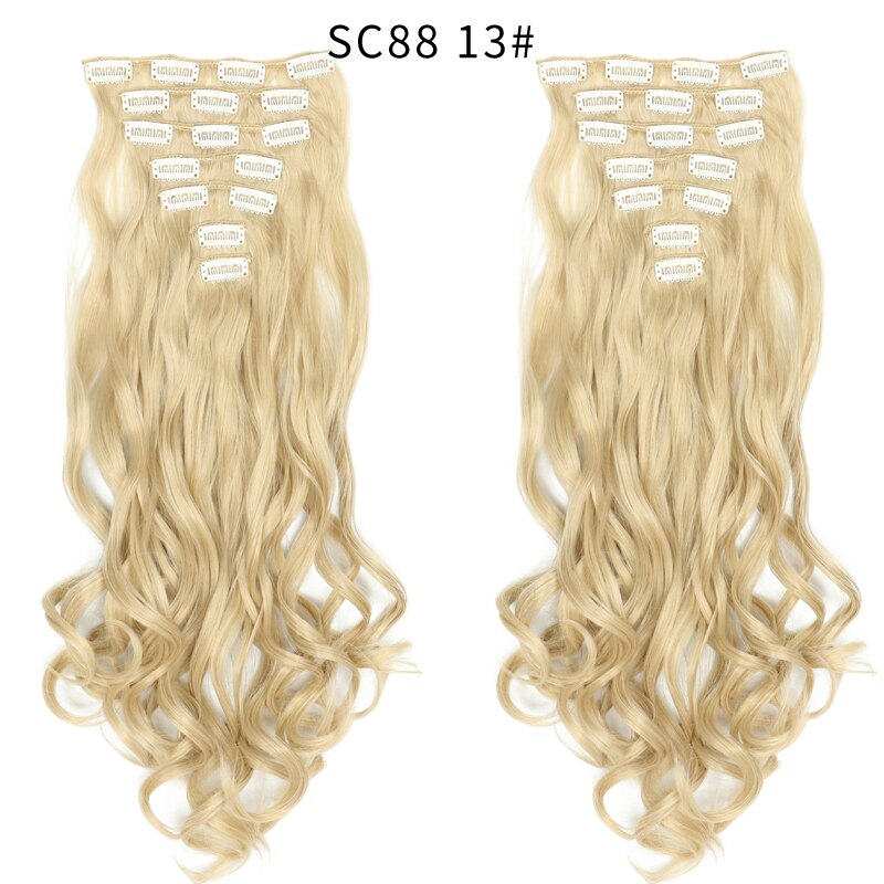 16 Clips In Hair Extensions Natural Wave 7 Pcs/Set 22 Inch Synthetic