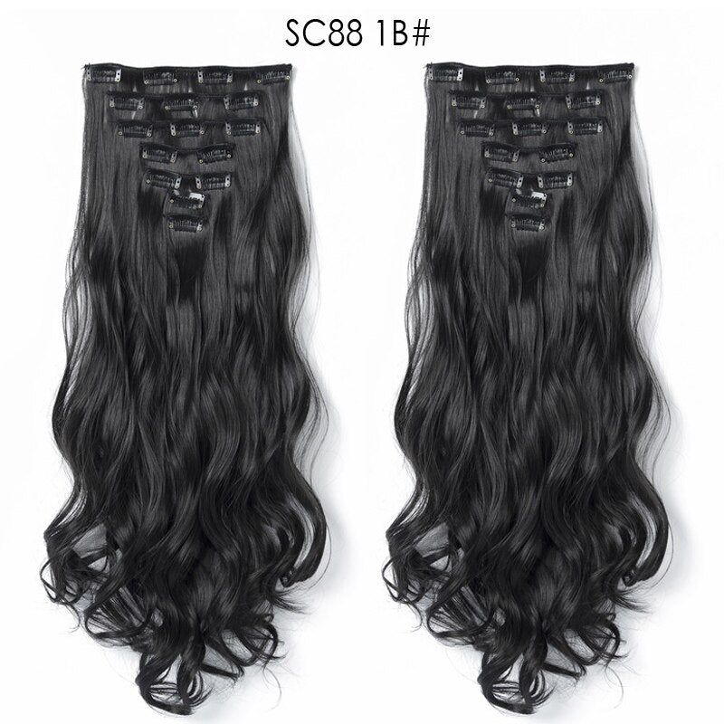 16 Clips In Hair Extensions Natural Wave 7 Pcs/Set 22 Inch Synthetic