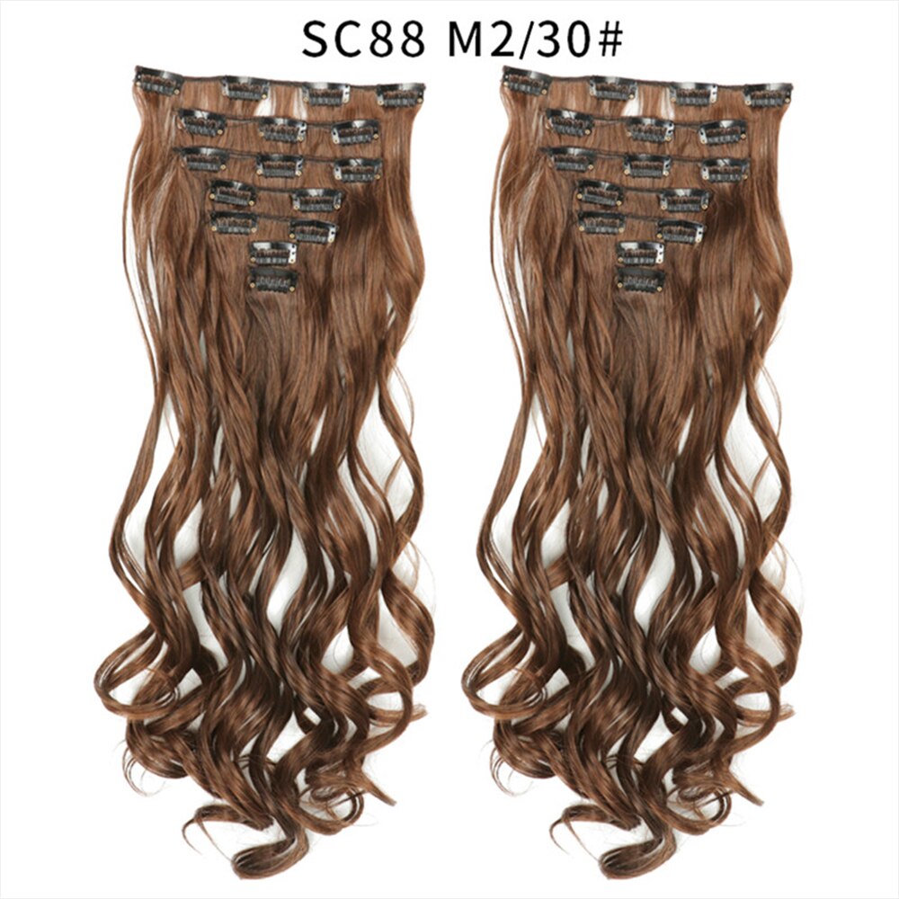 16 Clips In Hair Extensions Natural Wave 7 Pcs/Set 22 Inch Synthetic