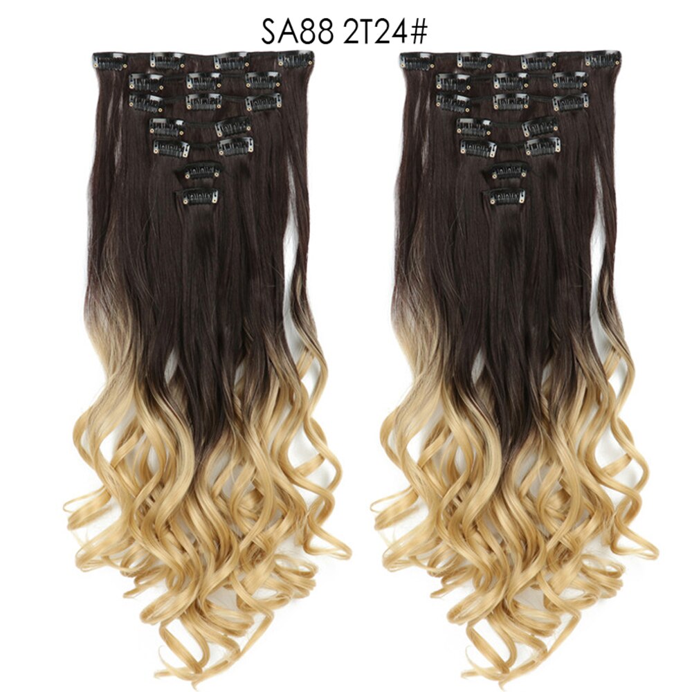 16 Clips In Hair Extensions Natural Wave 7 Pcs/Set 22 Inch Synthetic