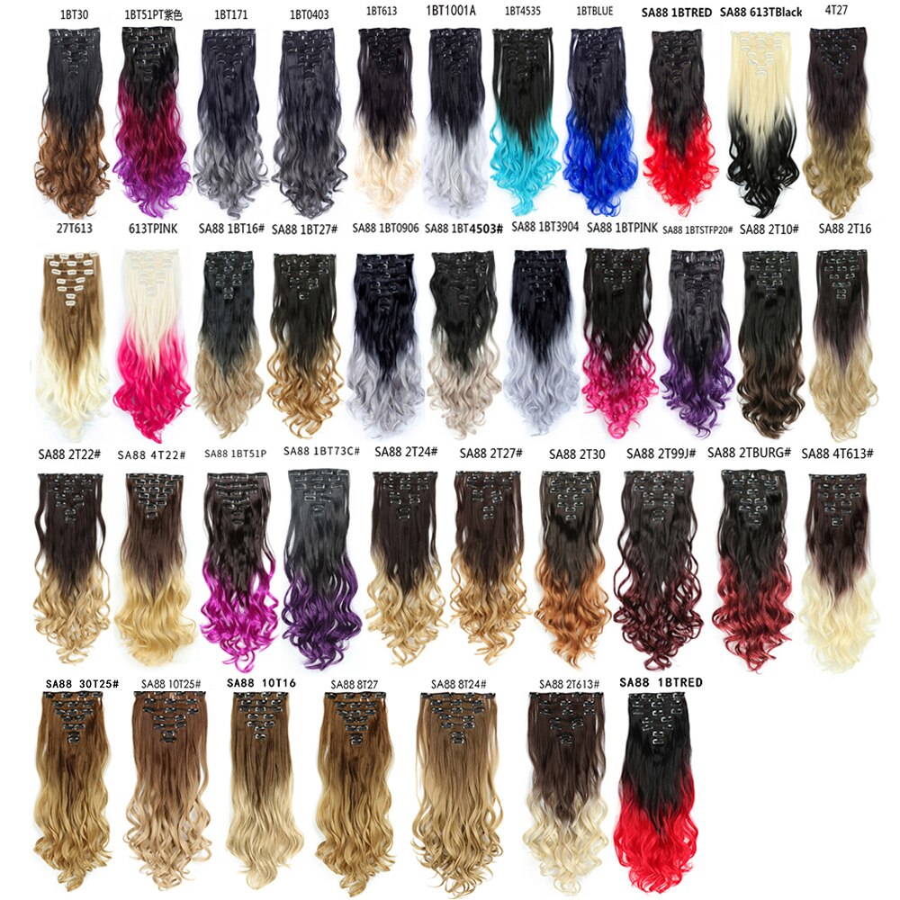 16 Clips In Hair Extensions Natural Wave 7 Pcs/Set 22 Inch Synthetic