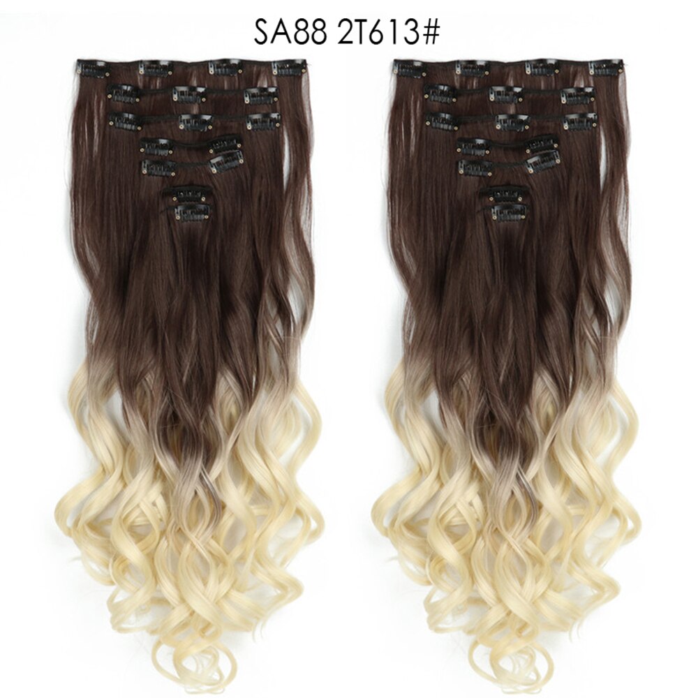 16 Clips In Hair Extensions Natural Wave 7 Pcs/Set 22 Inch Synthetic