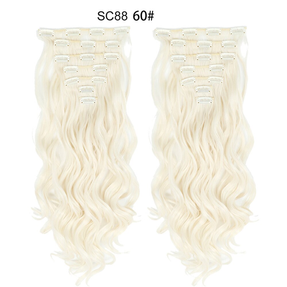 16 Clips In Hair Extensions Natural Wave 7 Pcs/Set 22 Inch Synthetic