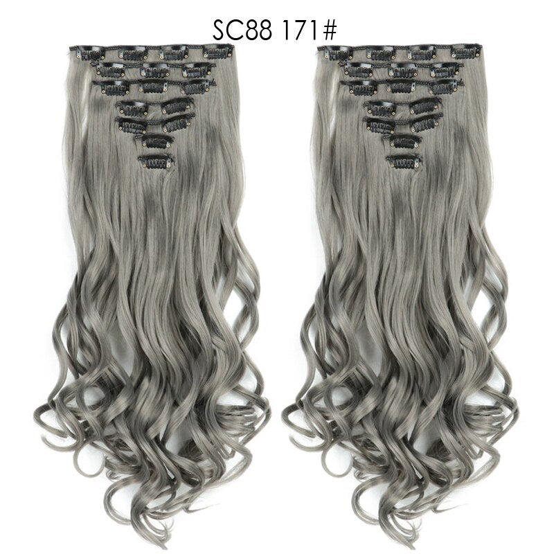 16 Clips In Hair Extensions Natural Wave 7 Pcs/Set 22 Inch Synthetic