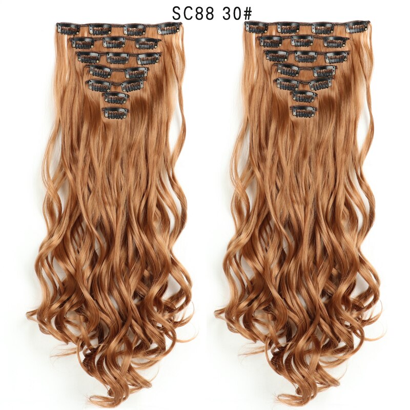 16 Clips In Hair Extensions Natural Wave 7 Pcs/Set 22 Inch Synthetic