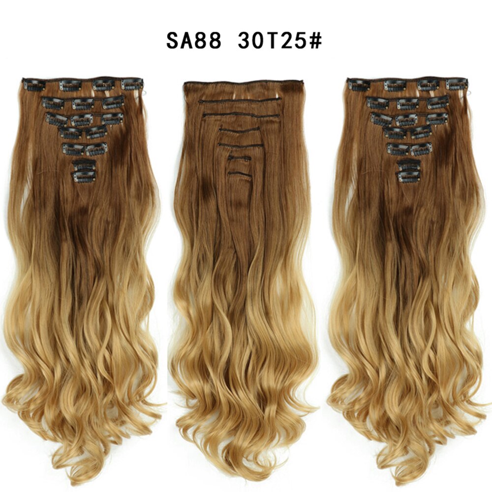 16 Clips In Hair Extensions Natural Wave 7 Pcs/Set 22 Inch Synthetic