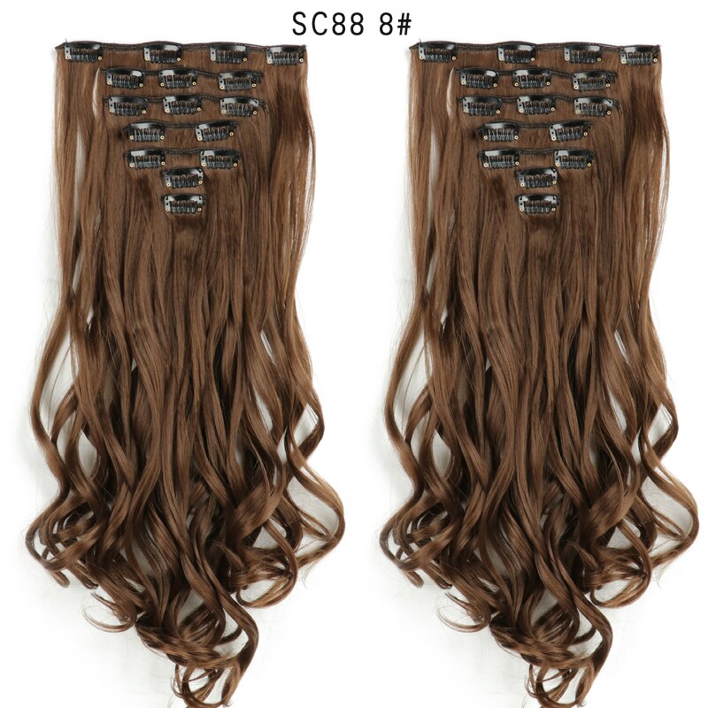 16 Clips In Hair Extensions Natural Wave 7 Pcs/Set 22 Inch Synthetic