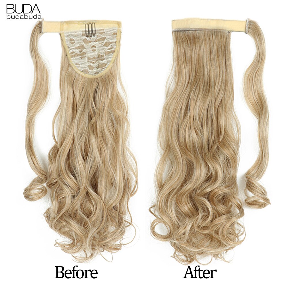 Wrap Around Ponytail Hair Extensions 20Inch Long Curly Wave Synthetic Ponytail Natural H