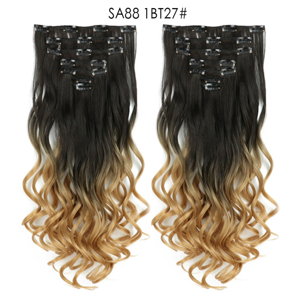 16 Clips In Hair Extensions Natural Wave 7 Pcs/Set 22 Inch Synthetic