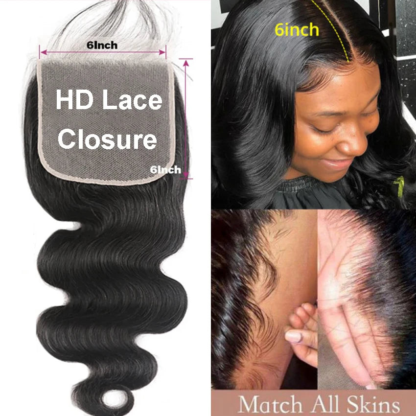 4x4 5x5 6x6 HD Lace Closure Only Body Wave Brazilian Human Hair