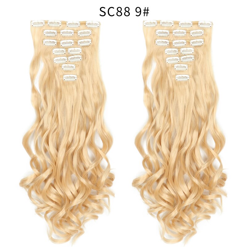 16 Clips In Hair Extensions Natural Wave 7 Pcs/Set 22 Inch Synthetic