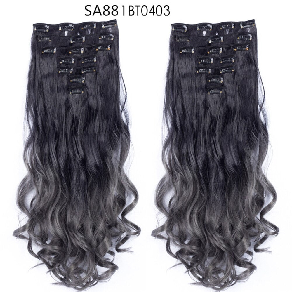 16 Clips In Hair Extensions Natural Wave 7 Pcs/Set 22 Inch Synthetic