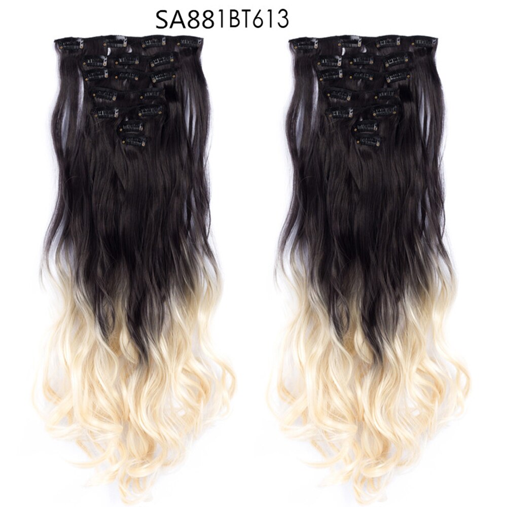 16 Clips In Hair Extensions Natural Wave 7 Pcs/Set 22 Inch Synthetic