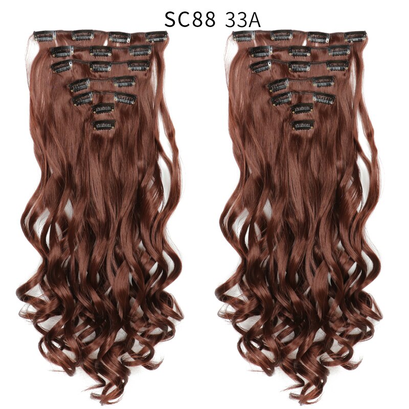 16 Clips In Hair Extensions Natural Wave 7 Pcs/Set 22 Inch Synthetic