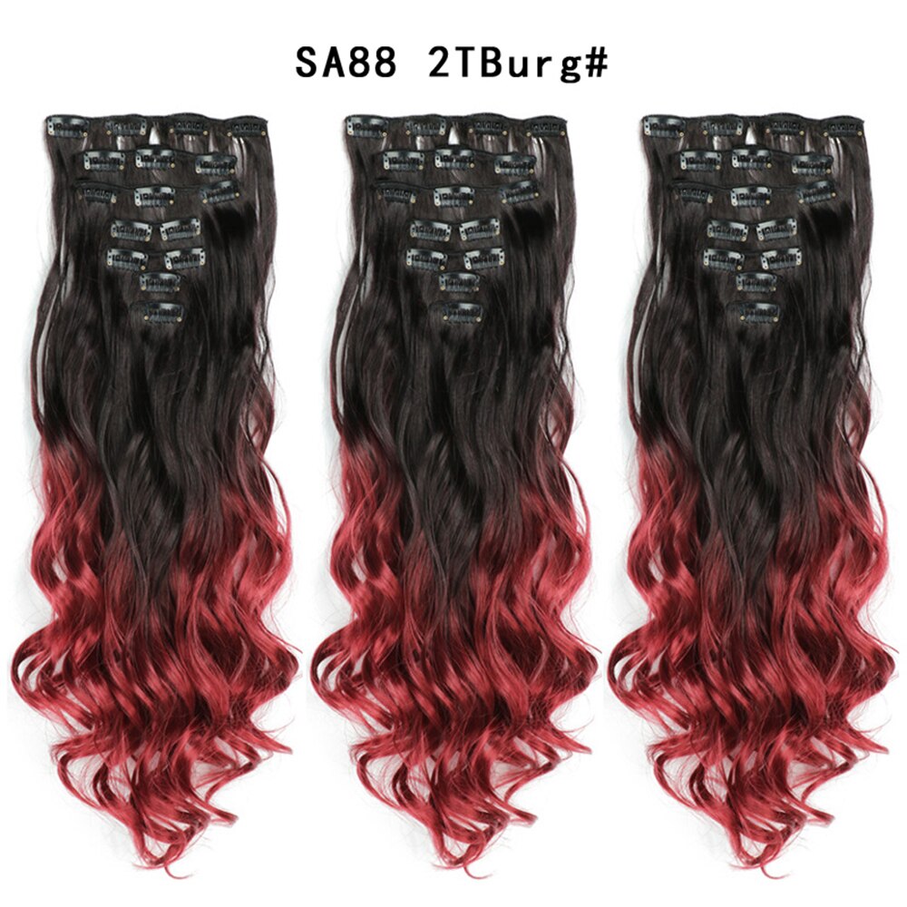 16 Clips In Hair Extensions Natural Wave 7 Pcs/Set 22 Inch Synthetic