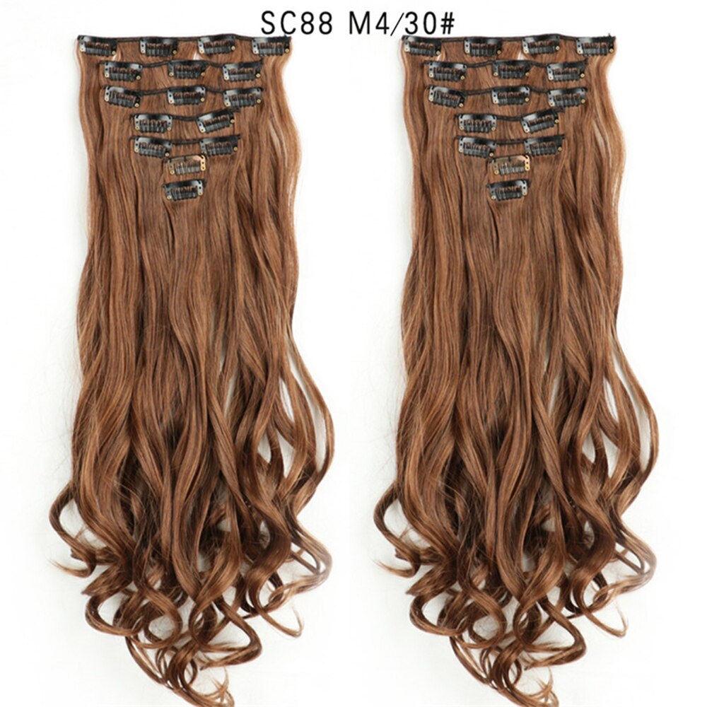 16 Clips In Hair Extensions Natural Wave 7 Pcs/Set 22 Inch Synthetic