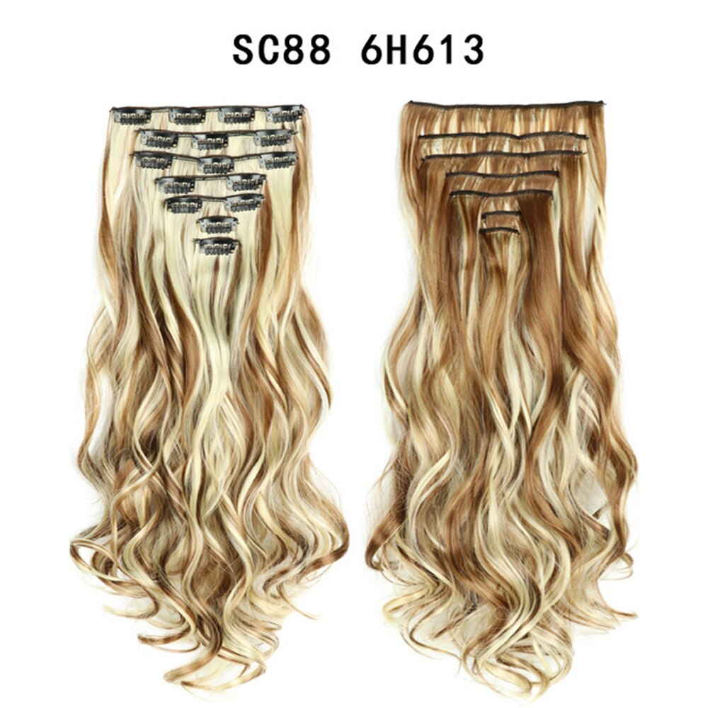 16 Clips In Hair Extensions Natural Wave 7 Pcs/Set 22 Inch Synthetic