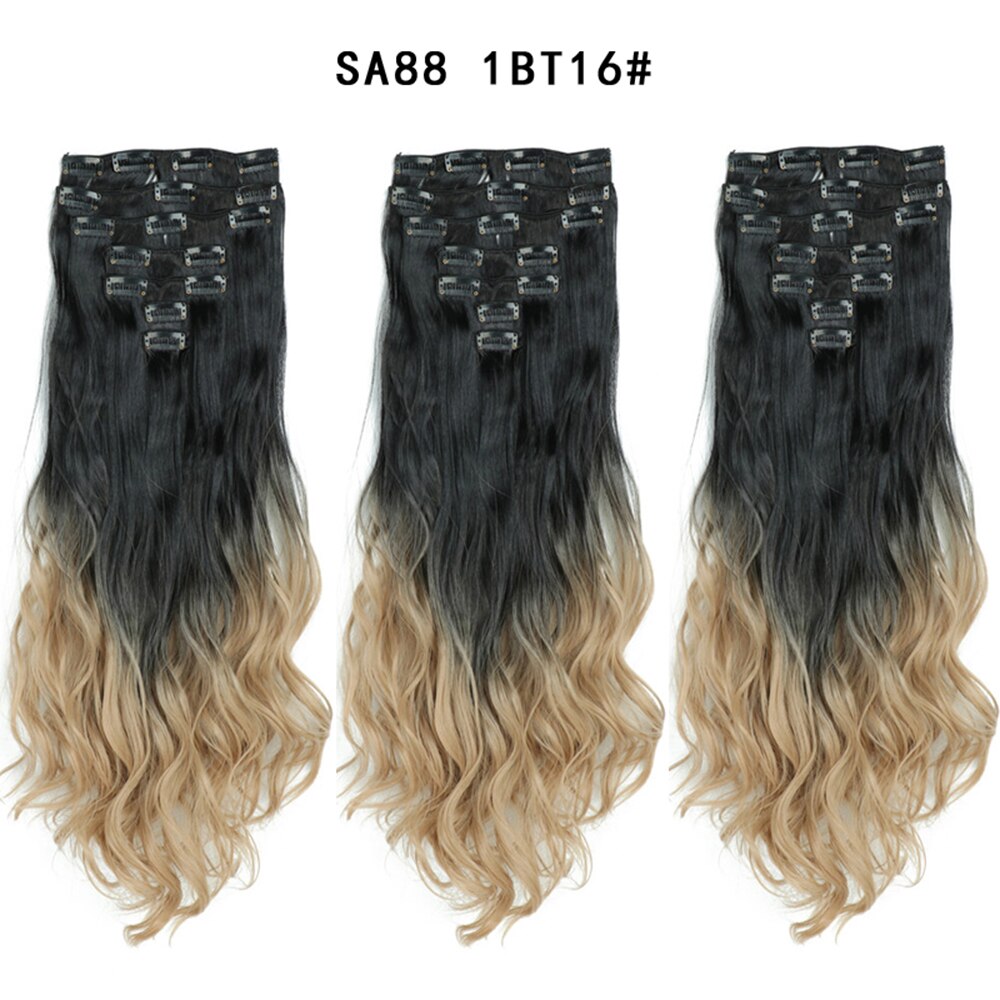 16 Clips In Hair Extensions Natural Wave 7 Pcs/Set 22 Inch Synthetic