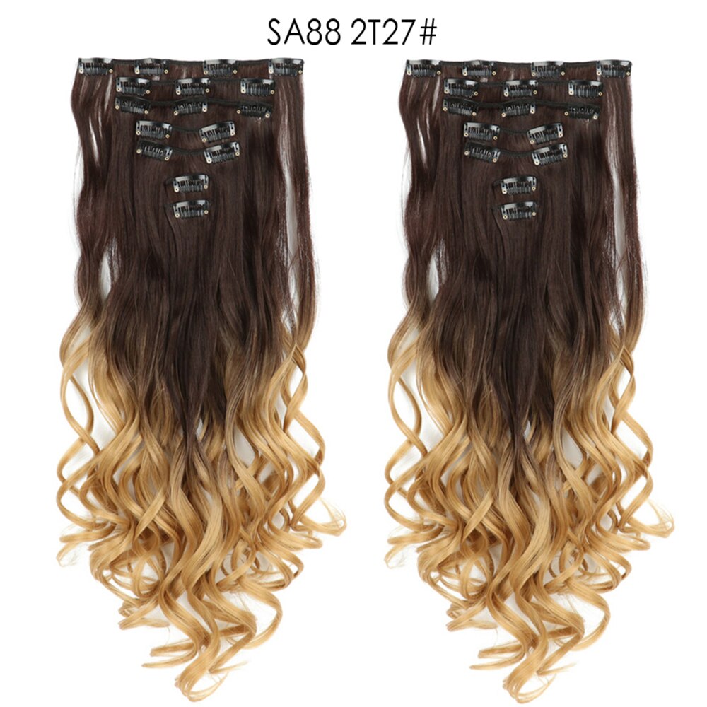 16 Clips In Hair Extensions Natural Wave 7 Pcs/Set 22 Inch Synthetic