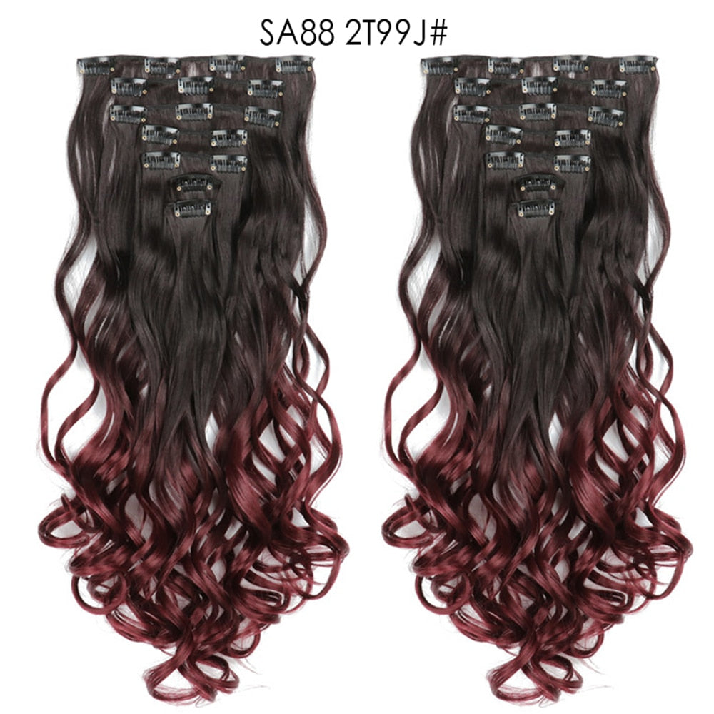 16 Clips In Hair Extensions Natural Wave 7 Pcs/Set 22 Inch Synthetic