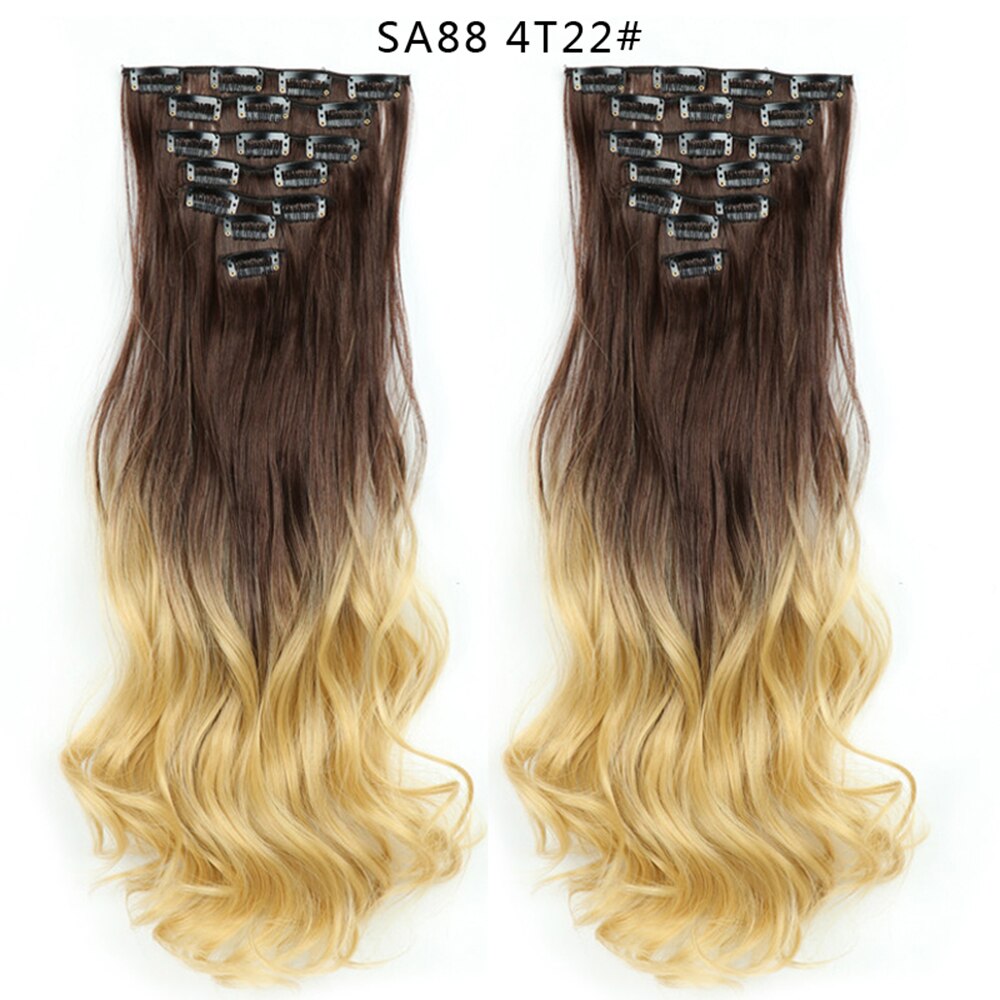 16 Clips In Hair Extensions Natural Wave 7 Pcs/Set 22 Inch Synthetic