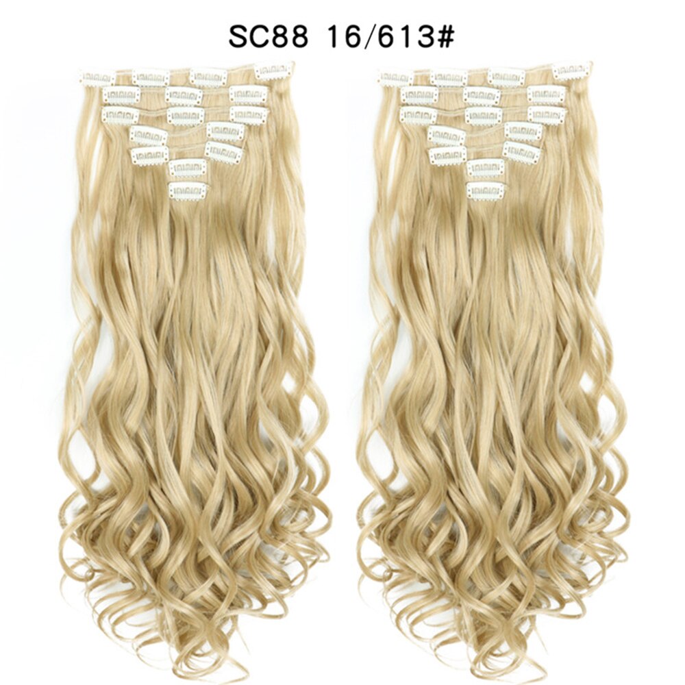 16 Clips In Hair Extensions Natural Wave 7 Pcs/Set 22 Inch Synthetic