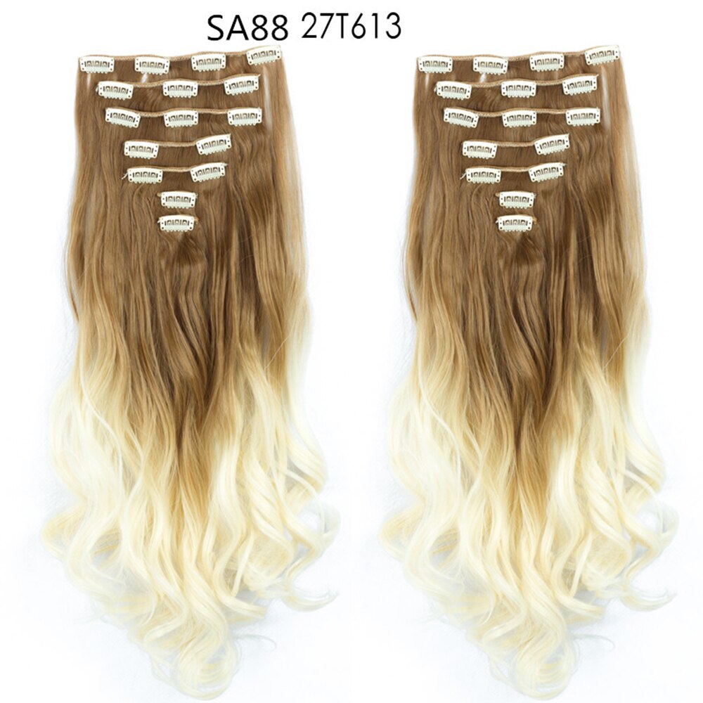 16 Clips In Hair Extensions Natural Wave 7 Pcs/Set 22 Inch Synthetic