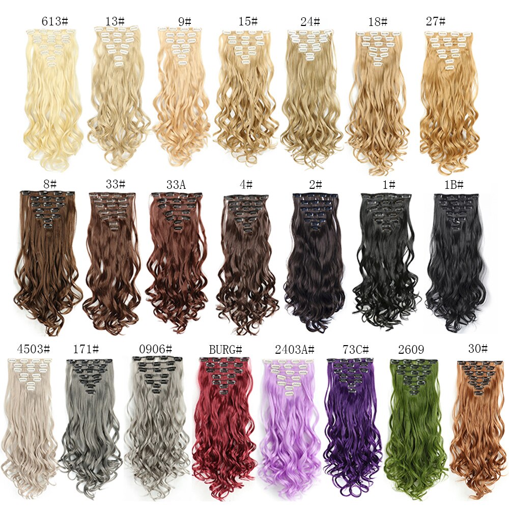 16 Clips In Hair Extensions Natural Wave 7 Pcs/Set 22 Inch Synthetic