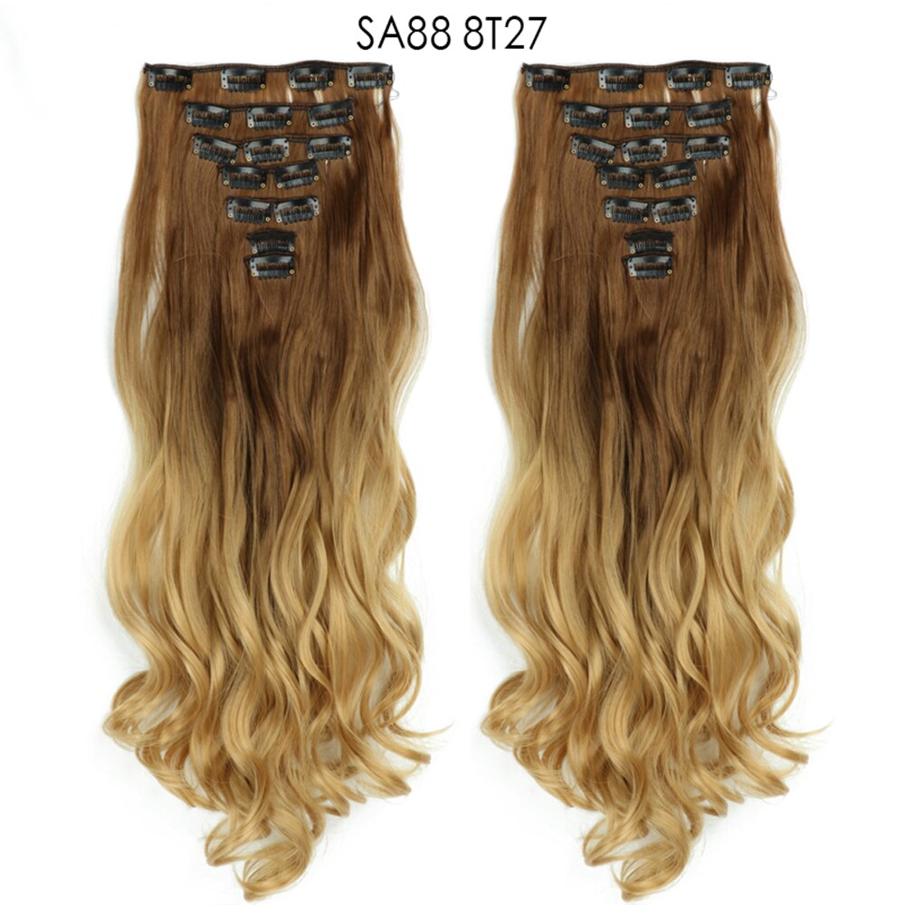 16 Clips In Hair Extensions Natural Wave 7 Pcs/Set 22 Inch Synthetic