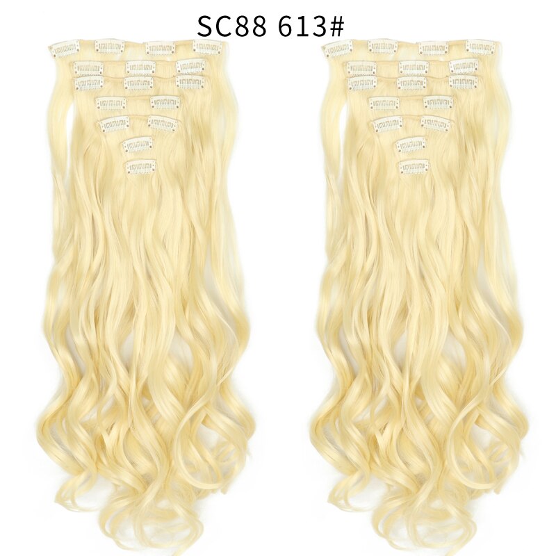 16 Clips In Hair Extensions Natural Wave 7 Pcs/Set 22 Inch Synthetic