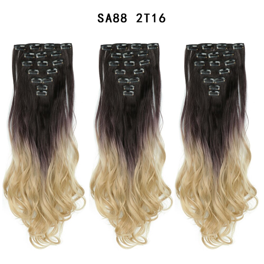 16 Clips In Hair Extensions Natural Wave 7 Pcs/Set 22 Inch Synthetic