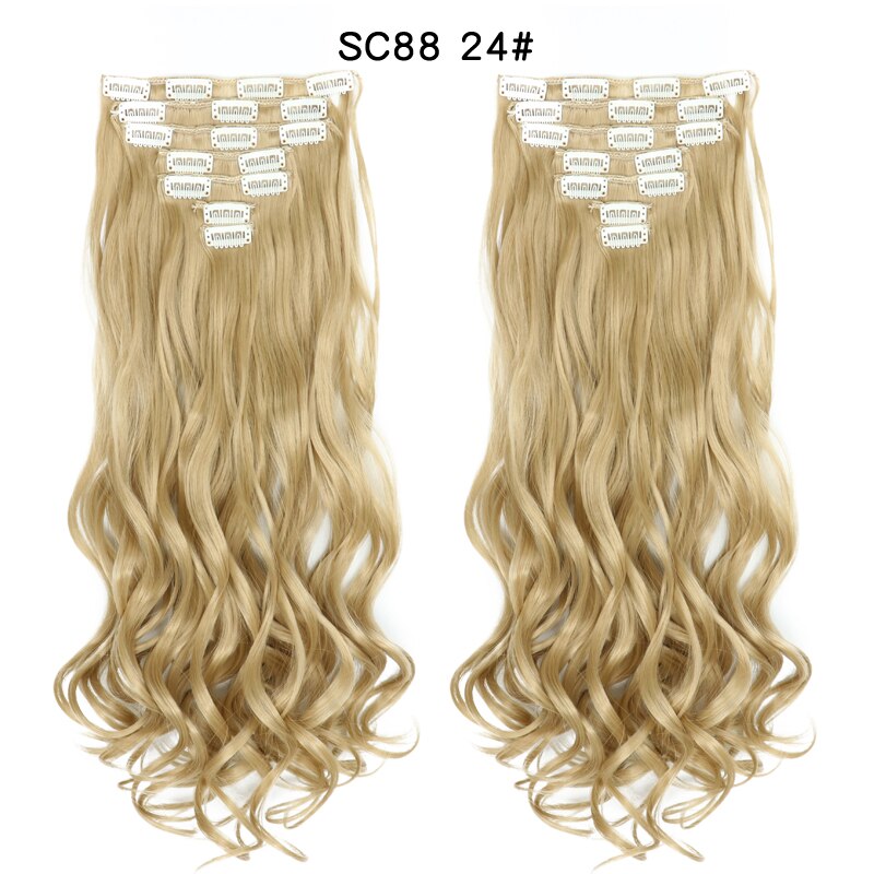 16 Clips In Hair Extensions Natural Wave 7 Pcs/Set 22 Inch Synthetic