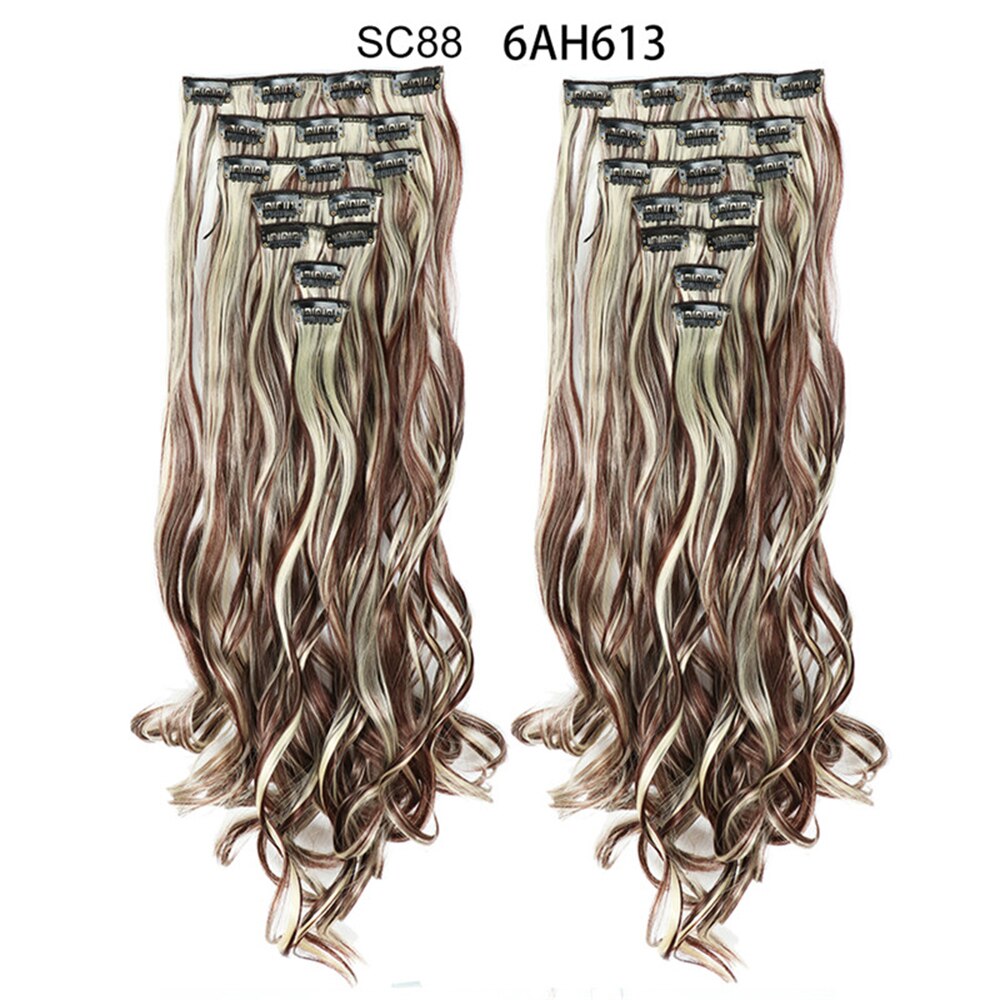 16 Clips In Hair Extensions Natural Wave 7 Pcs/Set 22 Inch Synthetic