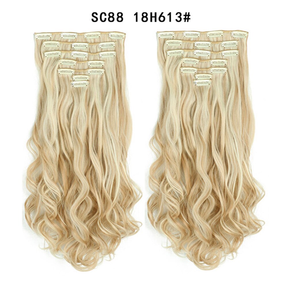 16 Clips In Hair Extensions Natural Wave 7 Pcs/Set 22 Inch Synthetic