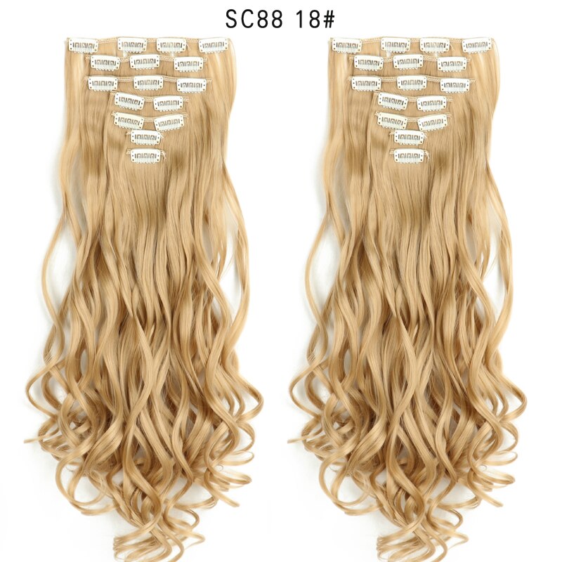 16 Clips In Hair Extensions Natural Wave 7 Pcs/Set 22 Inch Synthetic