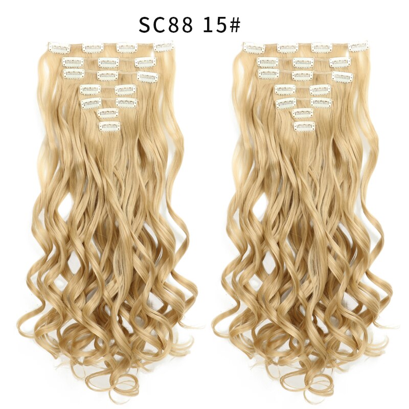 16 Clips In Hair Extensions Natural Wave 7 Pcs/Set 22 Inch Synthetic