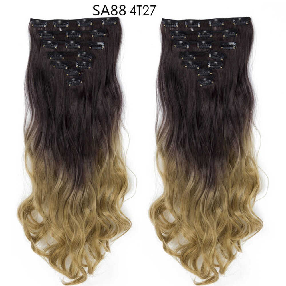 16 Clips In Hair Extensions Natural Wave 7 Pcs/Set 22 Inch Synthetic