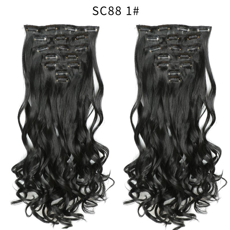 16 Clips In Hair Extensions Natural Wave 7 Pcs/Set 22 Inch Synthetic