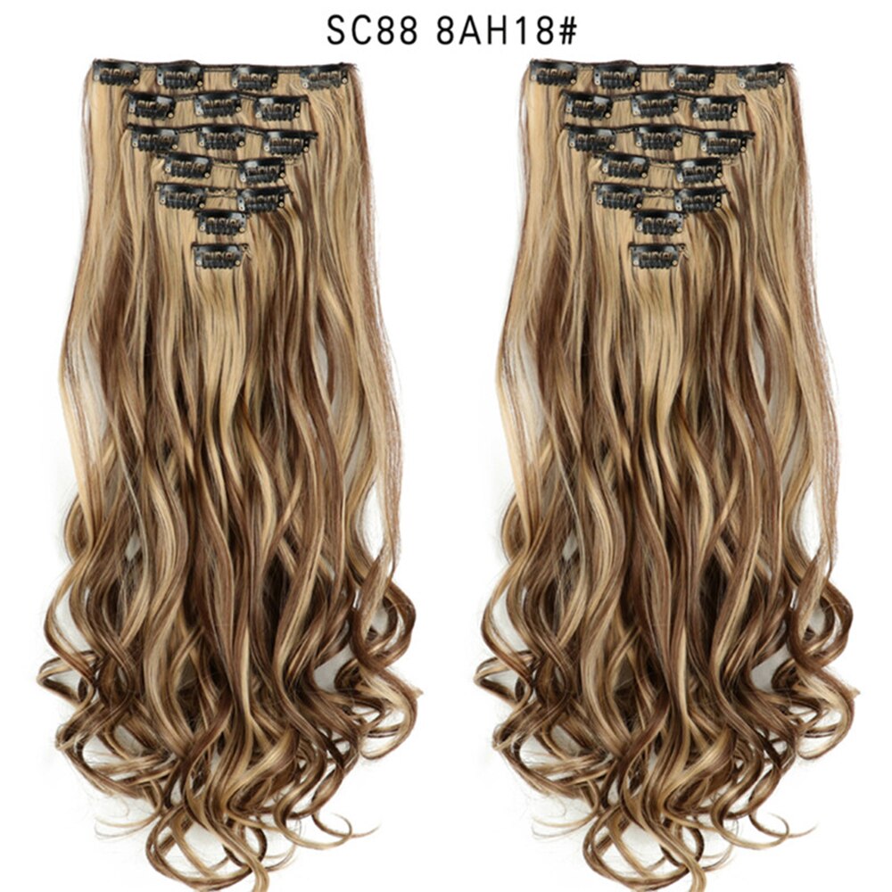 16 Clips In Hair Extensions Natural Wave 7 Pcs/Set 22 Inch Synthetic