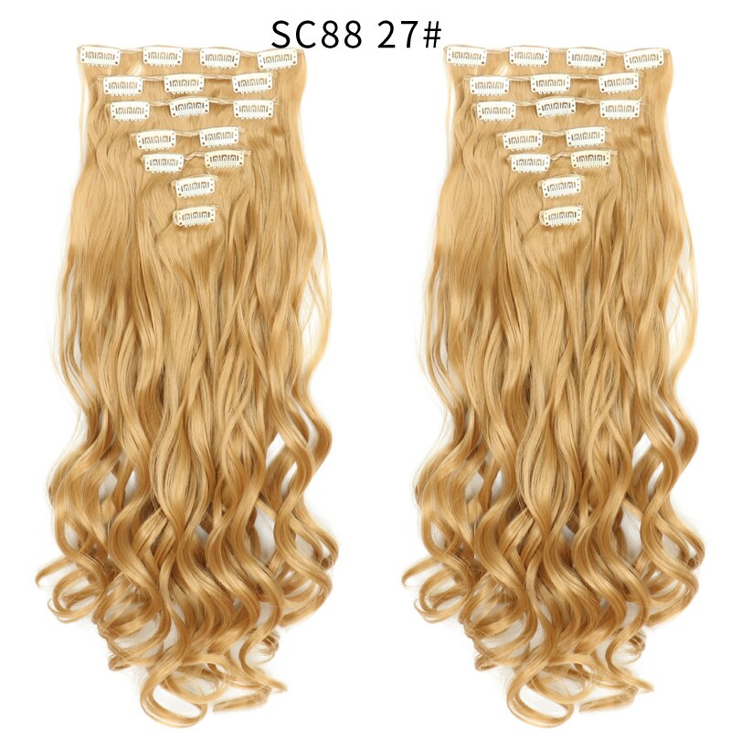 16 Clips In Hair Extensions Natural Wave 7 Pcs/Set 22 Inch Synthetic