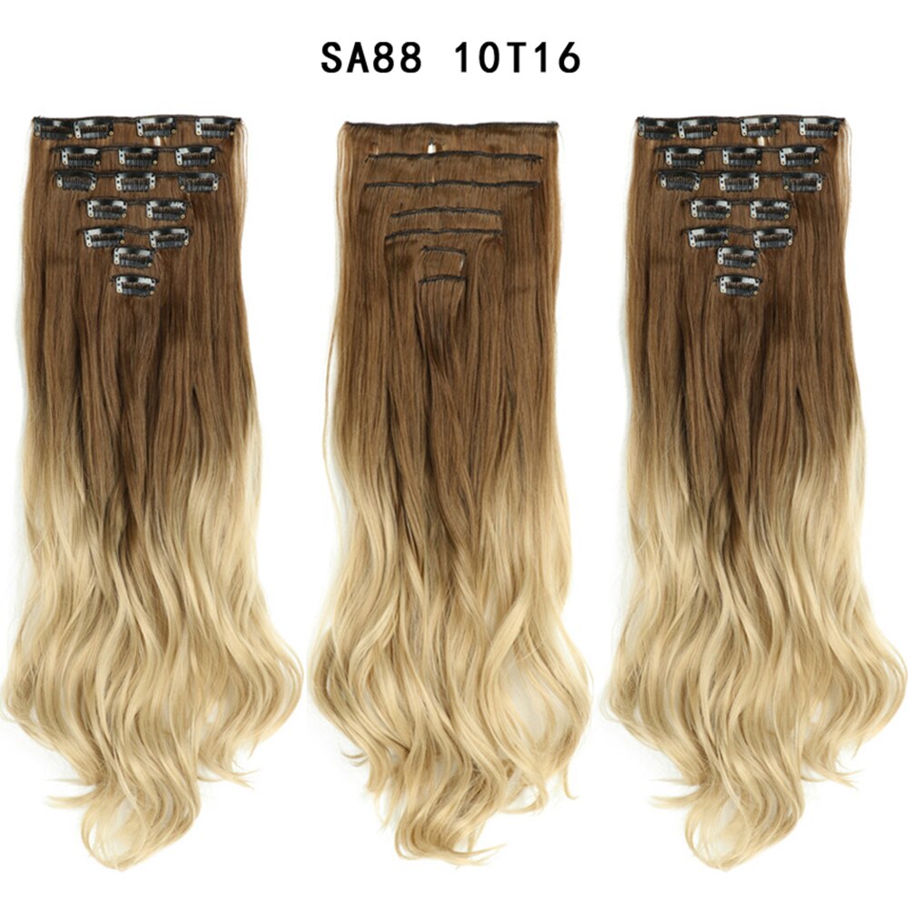 16 Clips In Hair Extensions Natural Wave 7 Pcs/Set 22 Inch Synthetic