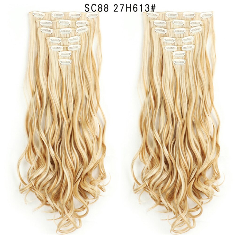 16 Clips In Hair Extensions Natural Wave 7 Pcs/Set 22 Inch Synthetic